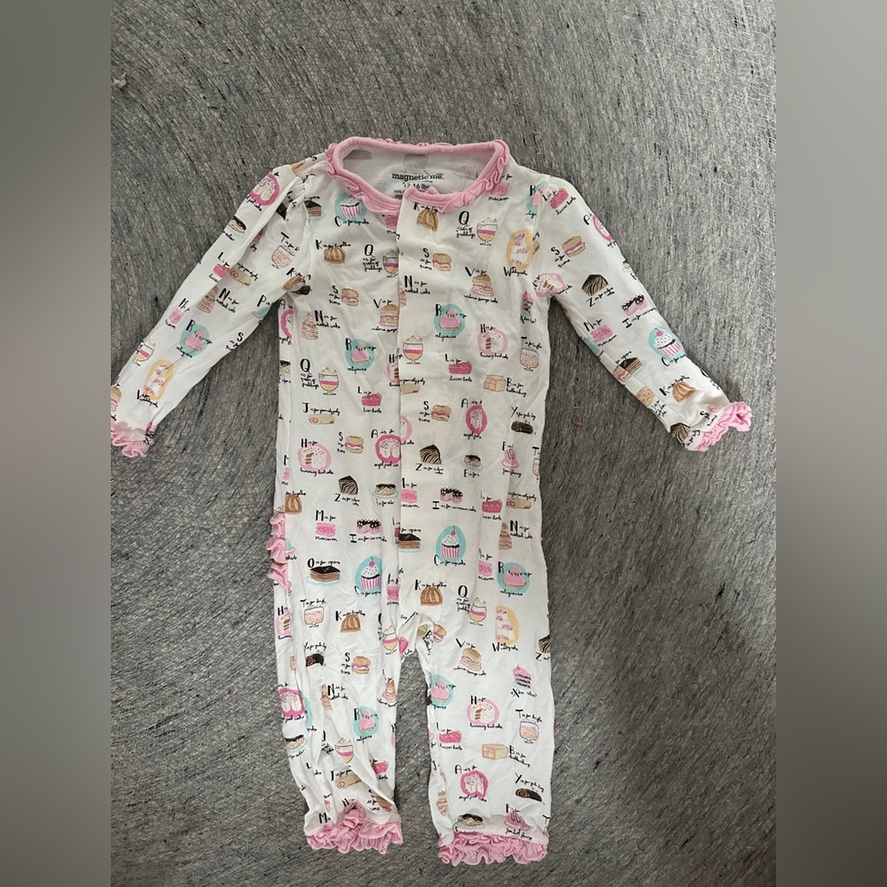 Magnetic Me Pink and White Footies One Piece